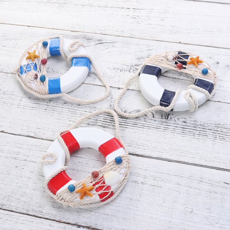 3pcs Mediterranean Style Buoy Shape Door And Wall Hanging Ornaments Decoration Arts And Crafts Home Store Hotel Pendant Decorations (Red, Light , Dark ) - Image 1