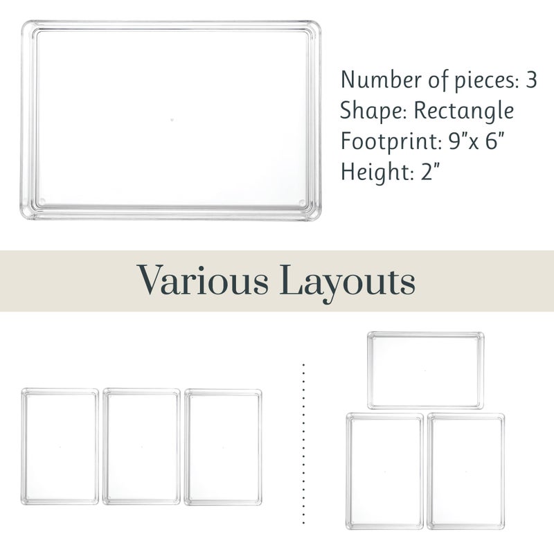 STORi SimpleSort 3-Piece Stackable Clear Drawer Organizer Set | 9" x 6" x 2" Rectangle Trays | Wide Makeup Vanity Storage Bins and Office Desk Drawer Dividers | Made in USA - Image 5