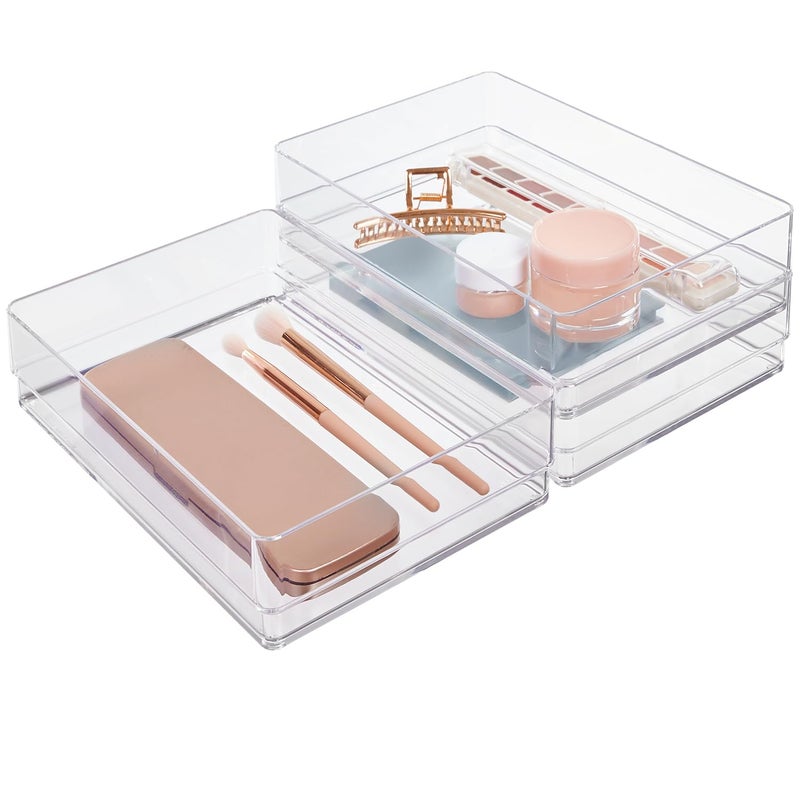 STORi SimpleSort 3-Piece Stackable Clear Drawer Organizer Set | 9" x 6" x 2" Rectangle Trays | Wide Makeup Vanity Storage Bins and Office Desk Drawer Dividers | Made in USA - Image 1