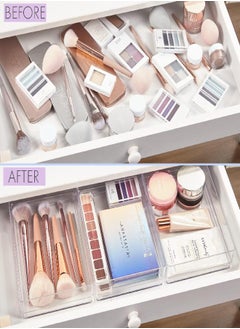 STORi STORi SimpleSort 3-Piece Stackable Clear Drawer Organizer Set | 9" x 6" x 2" Rectangle Trays | Wide Makeup Vanity Storage Bins and Office Desk Drawer Dividers | Made in USA  - Image 2