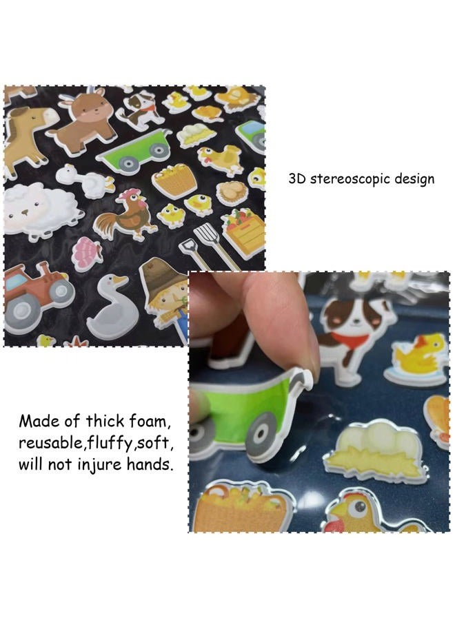Tevxj 3D Farm Animals Puffy Sticker Book for Kids Window Thick Gel Clings Decals Stickers 100 Pcs Removable and Reusable Toys Gifts for Toddlers Home Car Classroom Nursery Farm Party Supplies Decorations - Image 3