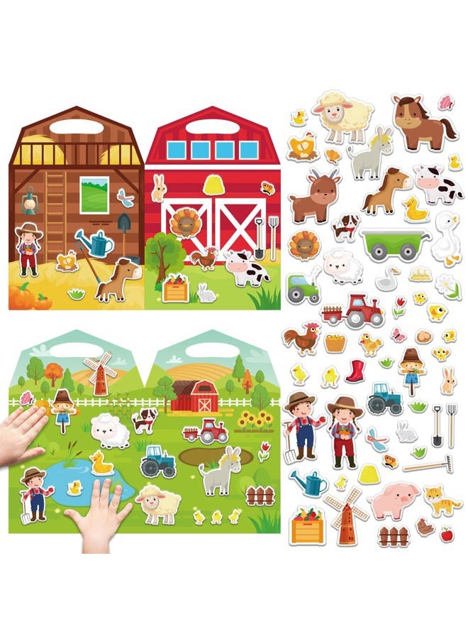 Tevxj 3D Farm Animals Puffy Sticker Book for Kids Window Thick Gel Clings Decals Stickers 100 Pcs Removable and Reusable Toys Gifts for Toddlers Home Car Classroom Nursery Farm Party Supplies Decorations - Image 1