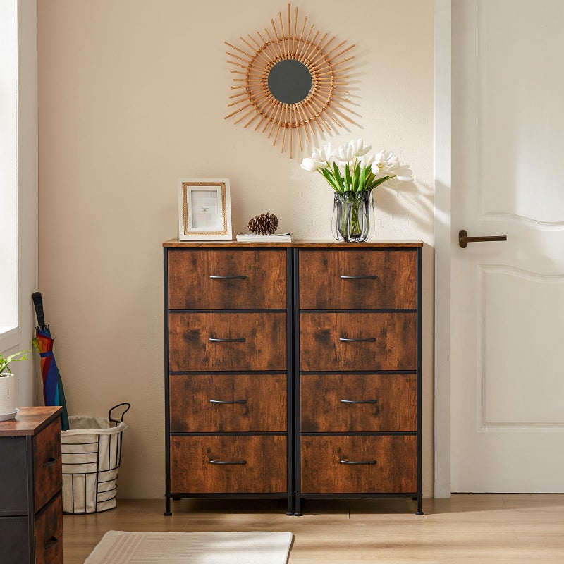 DUMOS Nightstand with 4 Drawers Bedside Table with Removable Fabric Bins Sturdy Steel Frame Wood Top Organizer Furniture for Bedroom Closet Living Room - Image 4