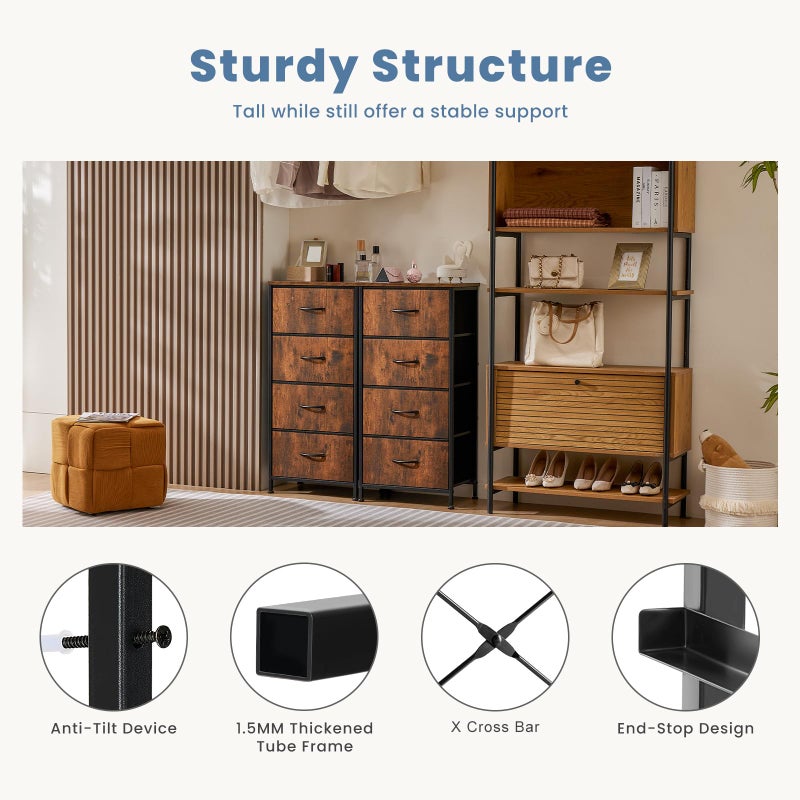 DUMOS Nightstand with 4 Drawers Bedside Table with Removable Fabric Bins Sturdy Steel Frame Wood Top Organizer Furniture for Bedroom Closet Living Room - Image 3