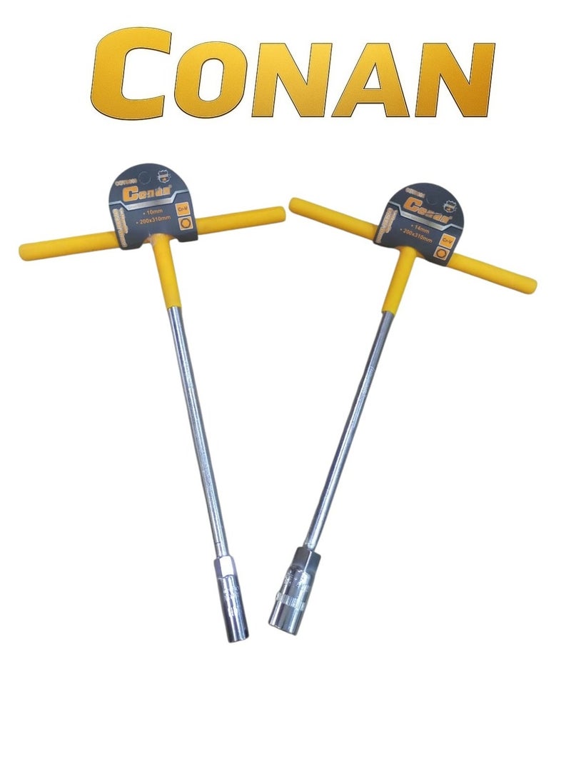 CONAN T-Handle Socket Wrench Set COTS810 / COTS814 – 2 Pieces (10mm & 14mm) – Heavy-Duty Cr-V Steel – 200×310mm – Ergonomic Grip for Professional & Home Use - Image 1