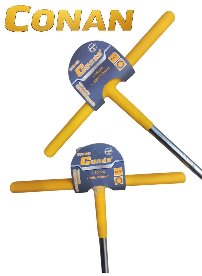 CONAN T-Handle Socket Wrench Set COTS810 / COTS814 – 2 Pieces (10mm & 14mm) – Heavy-Duty Cr-V Steel – 200×310mm – Ergonomic Grip for Professional & Home Use - Image 2