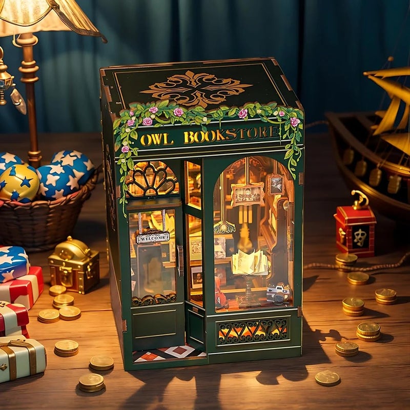 Cutefun Book Nook Kit - DIY Miniature Dollhouse Kit for Adults, Teens and Beginners, Tiny House Bookshelf Decor 3D Wooden Puzzles, Best Birthday and Valentine's Day Gifts (Owl Bookstore) - Image 4