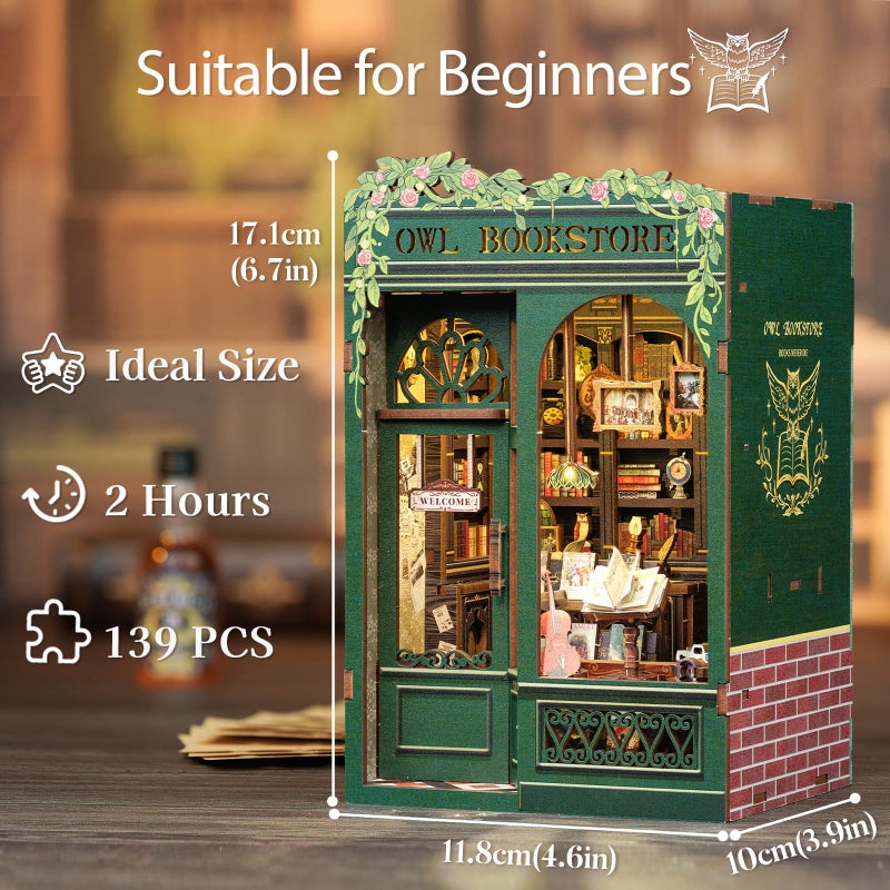 Cutefun Book Nook Kit - DIY Miniature Dollhouse Kit for Adults, Teens and Beginners, Tiny House Bookshelf Decor 3D Wooden Puzzles, Best Birthday and Valentine's Day Gifts (Owl Bookstore) - Image 3