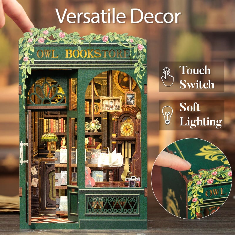 Cutefun Book Nook Kit - DIY Miniature Dollhouse Kit for Adults, Teens and Beginners, Tiny House Bookshelf Decor 3D Wooden Puzzles, Best Birthday and Valentine's Day Gifts (Owl Bookstore) - Image 2