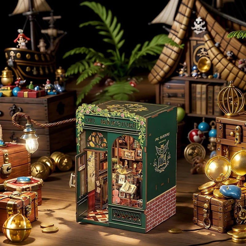 Cutefun Book Nook Kit - DIY Miniature Dollhouse Kit for Adults, Teens and Beginners, Tiny House Bookshelf Decor 3D Wooden Puzzles, Best Birthday and Valentine's Day Gifts (Owl Bookstore) - Image 5