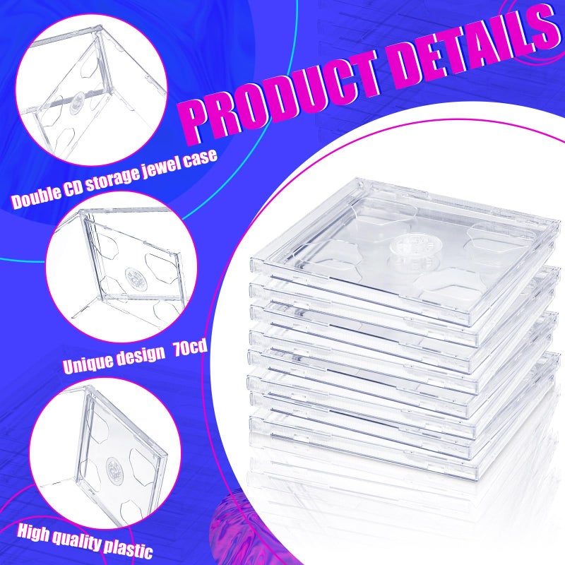 Tellegloww 20 Pack 10.4mm Double Cd Jewel Case Plastic Double 2 Disc Capacity DVD Standard Blank Cd Case Replacement with Two Disc Hubs for Disks Protection(Clear) - Image 3