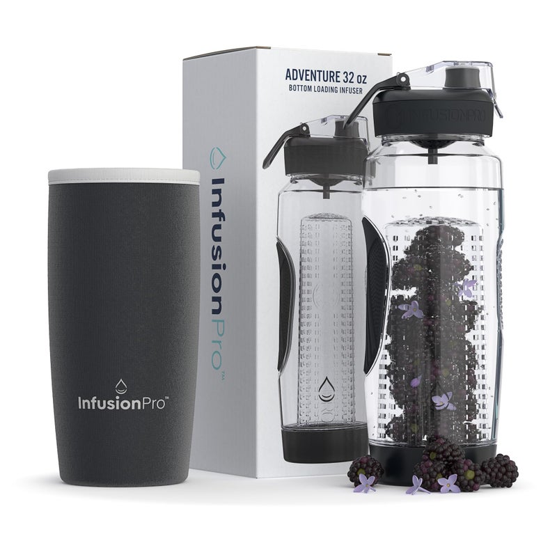 Infusion Pro Infusion Pro 32 oz Fruit Infuser Water Bottle with Insulated Sleeve  50 Recipe Fruit Infusion Water eBook  Bottom Loading Large Water Infuser for More Flavor  Unique Gift Idea for Women 