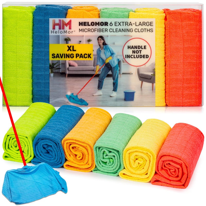 HELOMOR 6 Extra Large Floor Microfiber Cleaning Clothes 30x18 for Squeegee Mop MultiPurpose Color Rags Reusable for House Floor Kitchen Car Window Highly Absorbent Lint and Streak Free