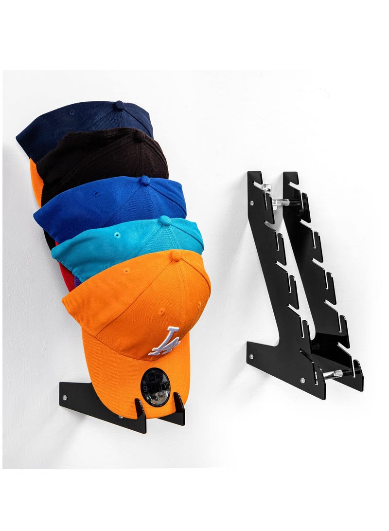 SOLARAE Hat Racks for Baseball Caps, Cap Holder- Wall Mount or Stand Up - Hold Up to 10 Caps - Hat Display and Storage for Bedroom, Closet, Dresser, Entrance(2PCS, Black) - Image 1