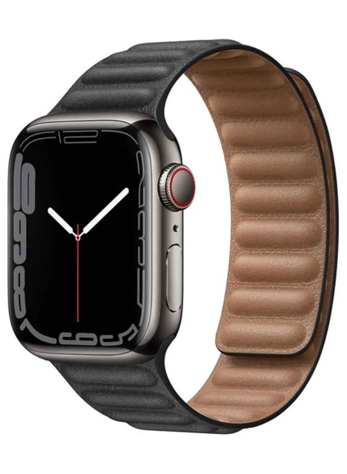YOMNA YOMNA Leather Magnetic loop Strap Compatible with Apple watch Series Ultra 9/8 Ultra /8 /7 fashionable bracelet strap for iWatch 49/45/44/42 mm  - Image 1