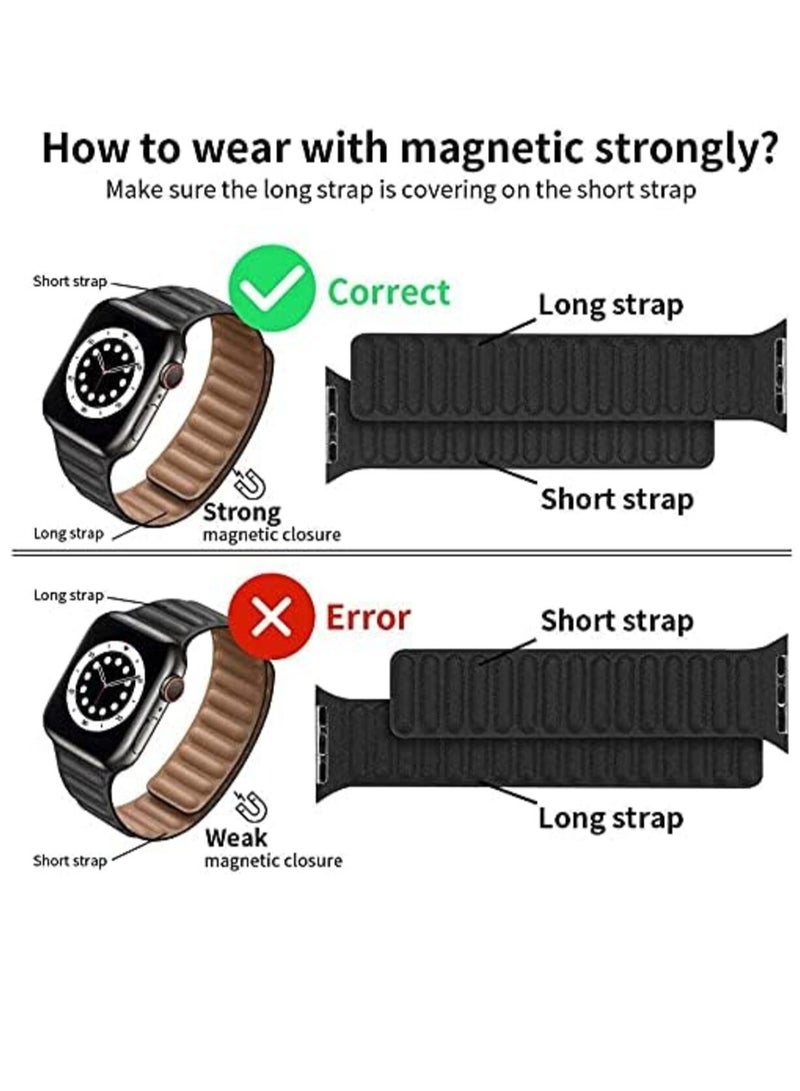 YOMNA YOMNA Leather Magnetic loop Strap Compatible with Apple watch Series Ultra 9/8 Ultra /8 /7 fashionable bracelet strap for iWatch 49/45/44/42 mm  - Image 3