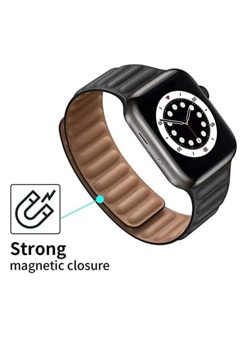 YOMNA YOMNA Leather Magnetic loop Strap Compatible with Apple watch Series Ultra 9/8 Ultra /8 /7 fashionable bracelet strap for iWatch 49/45/44/42 mm  - Image 2
