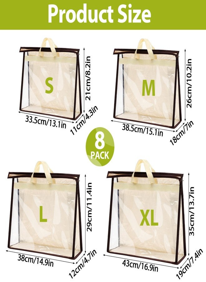 CLRBEATTY 8 Pack Clear Handbag Storage Bags, Hanging Closet Organizer with Zipper, Handles & Hooks, Dustproof Purse Storage, 4 Assorted Sizes - Image 2