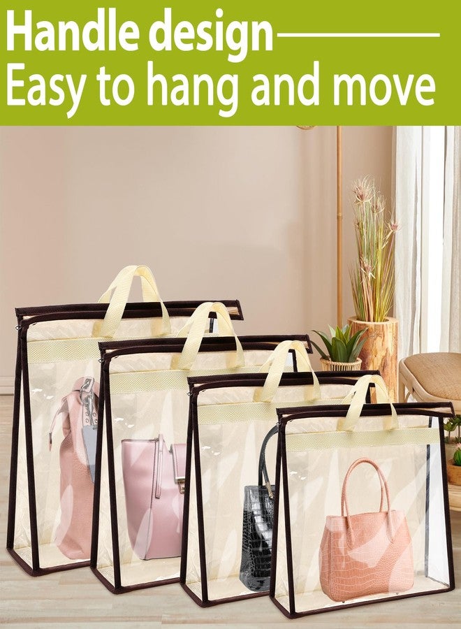 CLRBEATTY 8 Pack Clear Handbag Storage Bags, Hanging Closet Organizer with Zipper, Handles & Hooks, Dustproof Purse Storage, 4 Assorted Sizes - Image 3