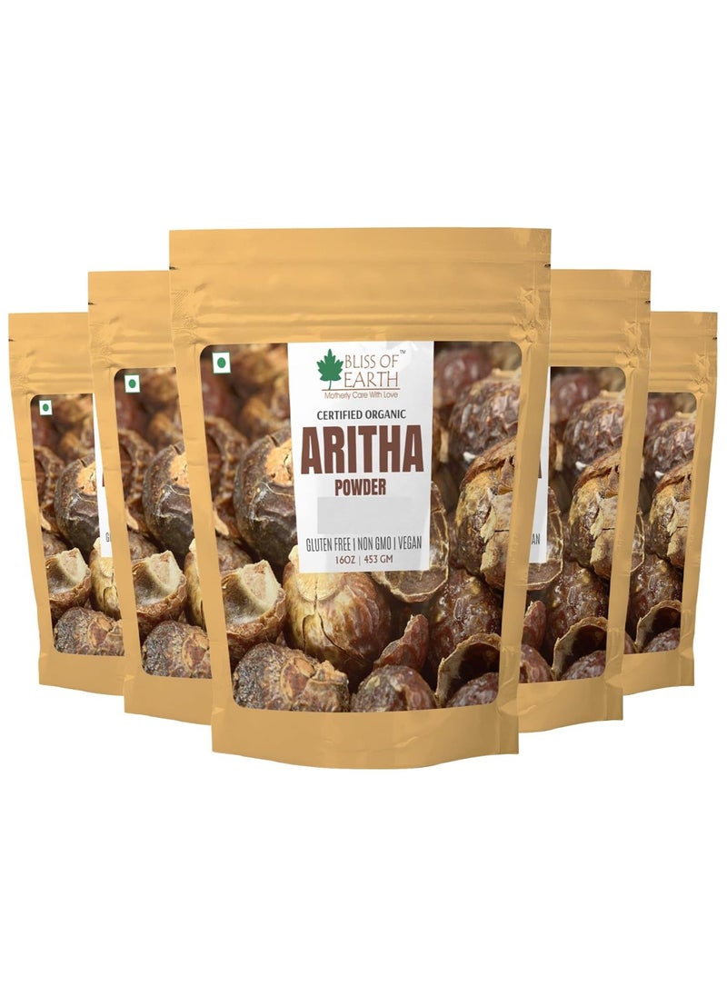BLISS OF EARTH Bliss of Earth 100% Pure Aritha Powder 453GM Aritha Powder |Natural & Chemically Free Hair Cleanser Gorgeous & Silky Hair Pack of 5 