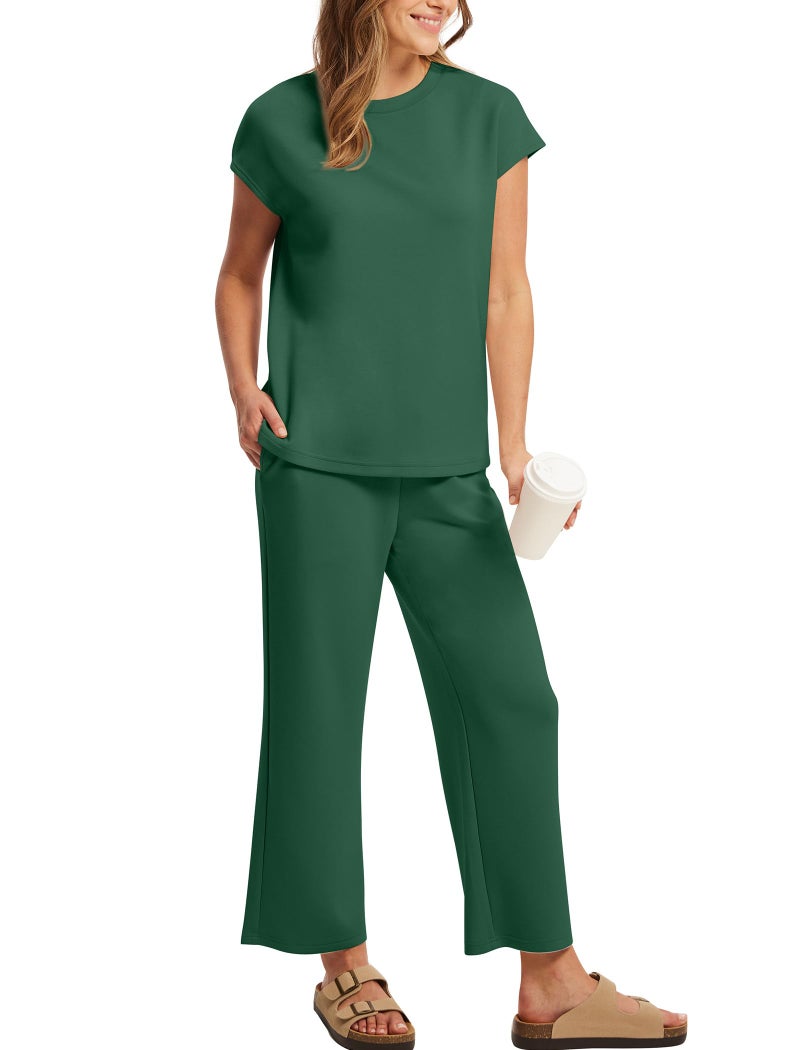 Sampeel Spring Tops for Women Two Piece Lounge Sets for Women Matching Womens Fashion Clothing Cap Sleeve Vacation St Patricks Day Outfits Cruise 2026 Trip Travel Kelly Green M - Image 4