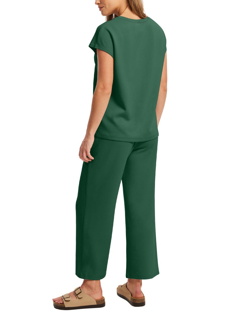 Sampeel Spring Tops for Women Two Piece Lounge Sets for Women Matching Womens Fashion Clothing Cap Sleeve Vacation St Patricks Day Outfits Cruise 2026 Trip Travel Kelly Green M - Image 5