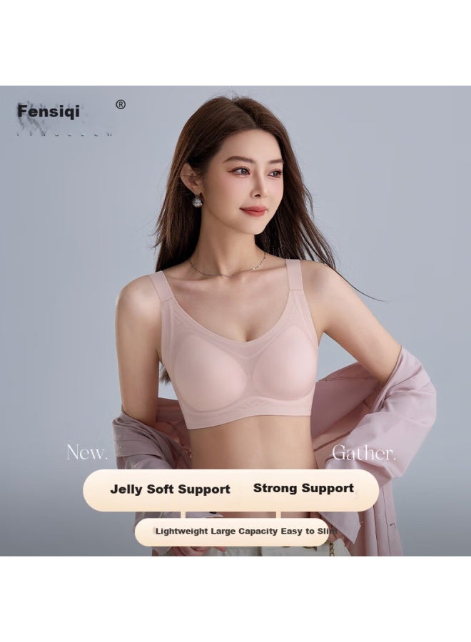 Finseech Cooling Jelly Strip Soft Support Wireless Bra, Anti-sagging Brassiere, Light Pink, M - Image 1