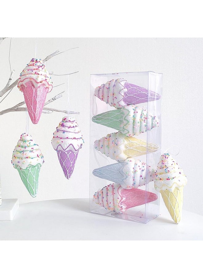 BALONAR Ice Cream Party Decorations Ornaments, 5pcs Christmas Tree Hanging Candy Gift, Macaron Color Dessert Ice Cream Pendant Set for Xmas New Year Birthday Home Party Supplies (Ice Cream)  - Image 5