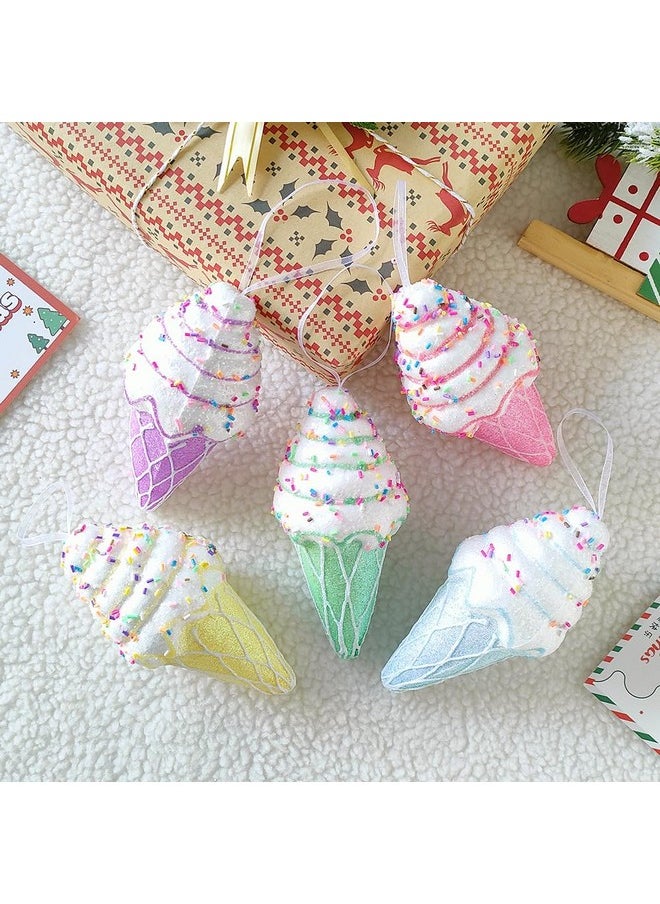 BALONAR Ice Cream Party Decorations Ornaments, 5pcs Christmas Tree Hanging Candy Gift, Macaron Color Dessert Ice Cream Pendant Set for Xmas New Year Birthday Home Party Supplies (Ice Cream)  - Image 4