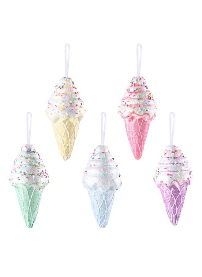 BALONAR Ice Cream Party Decorations Ornaments, 5pcs Christmas Tree Hanging Candy Gift, Macaron Color Dessert Ice Cream Pendant Set for Xmas New Year Birthday Home Party Supplies (Ice Cream)  - Image 1