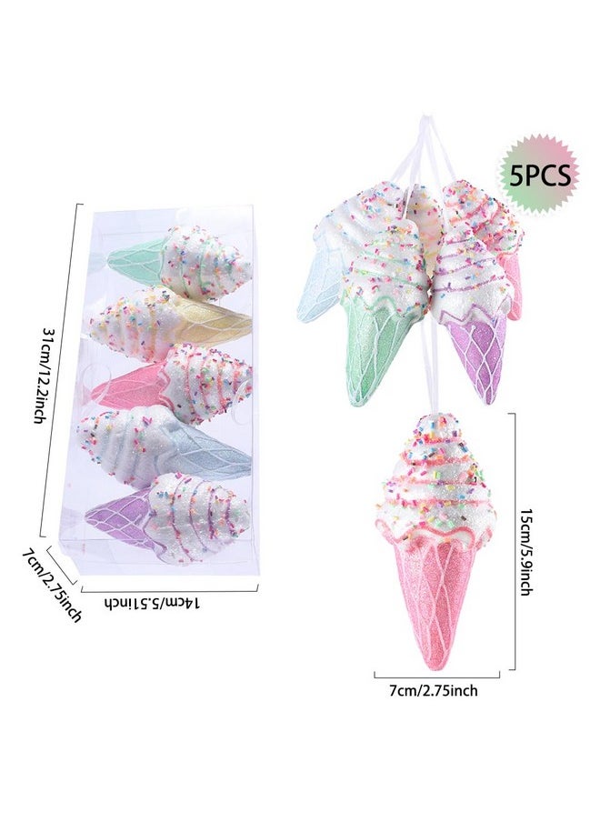 BALONAR Ice Cream Party Decorations Ornaments, 5pcs Christmas Tree Hanging Candy Gift, Macaron Color Dessert Ice Cream Pendant Set for Xmas New Year Birthday Home Party Supplies (Ice Cream)  - Image 2