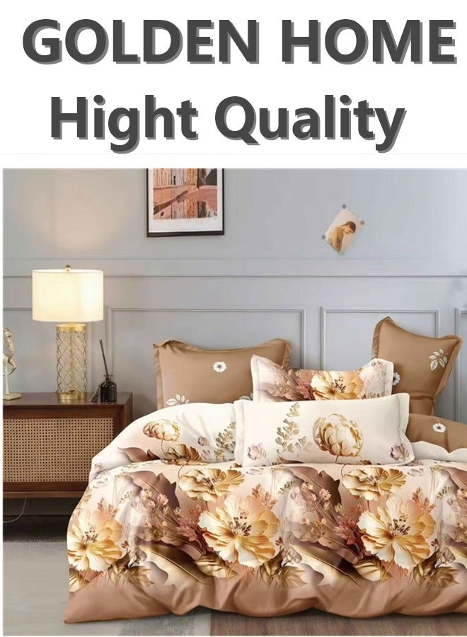 GOLDEN HOME GOLDEN HOME Easy Care Wrinkle-Free King Size Duvet Cover Set: 1 Duvet Cover, 4 Pillow Covers, 1 Fitted Sheet (Machine Wash Safe) 