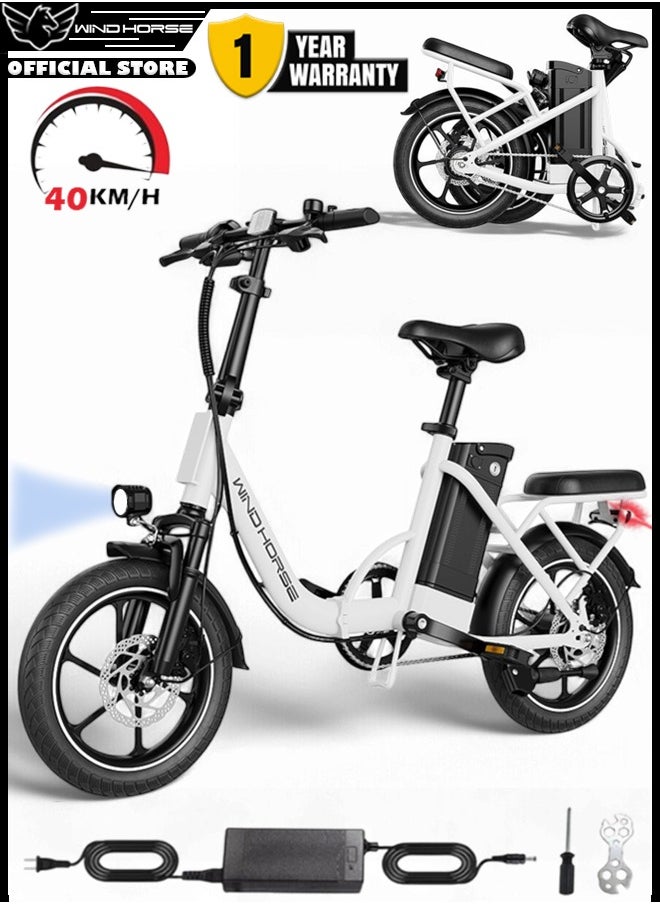 Wind Horse - Folding Electric Bike with 350W High Speed Motor, 36V 8AH Battery, 40 KM/H Speed, 35 KM Range, Dual Disk Brakes, Carbon Alloy Frame and 16 Inches Tires, Front Suspension Fort, Portable Electric Bike with Dual Seat - Image 1