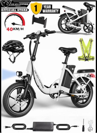 Folding Electric Bike with 350W High Speed Motor, 36V 8AH Battery, 40 KM/H Speed, 35 KM Range, Dual Disk Brakes, Carbon Alloy Frame, 16-Inch Tires, Front Suspension Fork, Portable Electric Bike with Dual Seat, Helmet and Safety Vest - pzsku/Z52FD10A24192AFA0FE33Z/45/1749379796/8328c566-28f3-4c40-bb9d-98d0d586d369