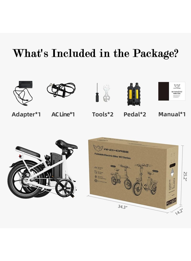 Wind Horse - Folding Electric Bike with 350W High Speed Motor, 36V 8AH Battery, 40 KM/H Speed, 35 KM Range, Dual Disk Brakes, Carbon Alloy Frame and 16 Inches Tires, Front Suspension Fort, Portable Electric Bike with Dual Seat - Image 1