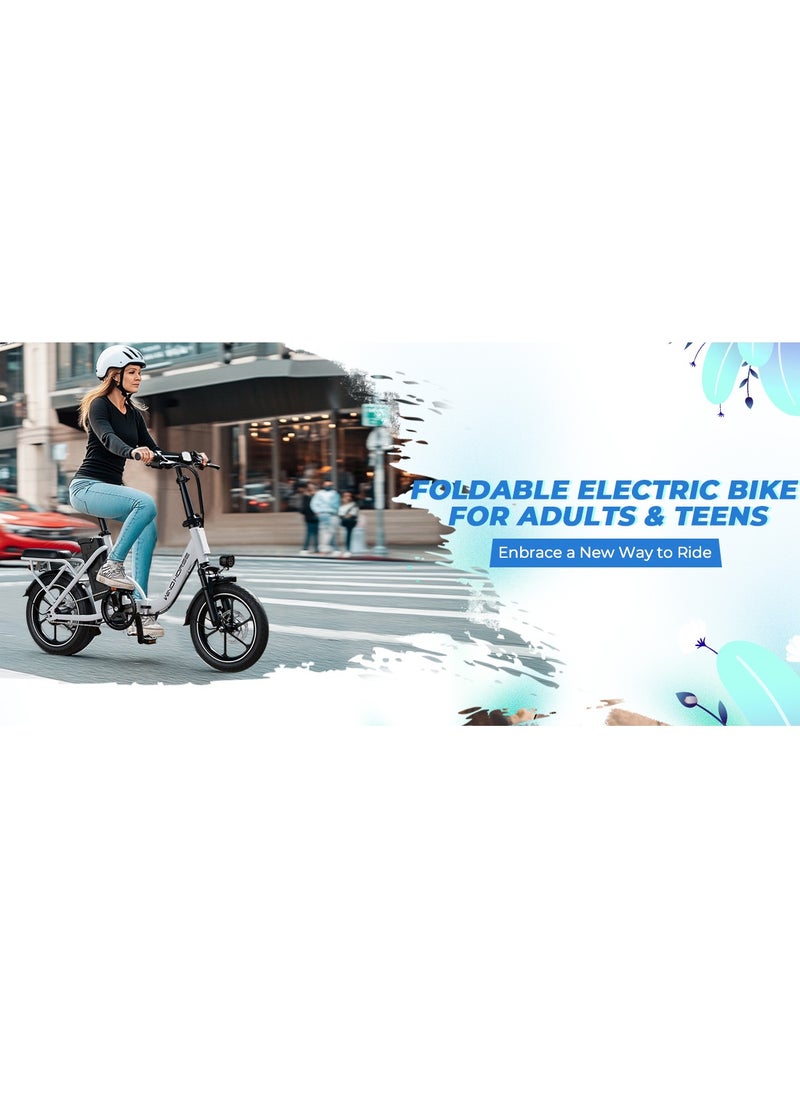 Wind Horse - Folding Electric Bike with 350W High Speed Motor, 36V 8AH Battery, 40 KM/H Speed, 35 KM Range, Dual Disk Brakes, Carbon Alloy Frame and 16 Inches Tires, Front Suspension Fort, Portable Electric Bike with Dual Seat - Image 1