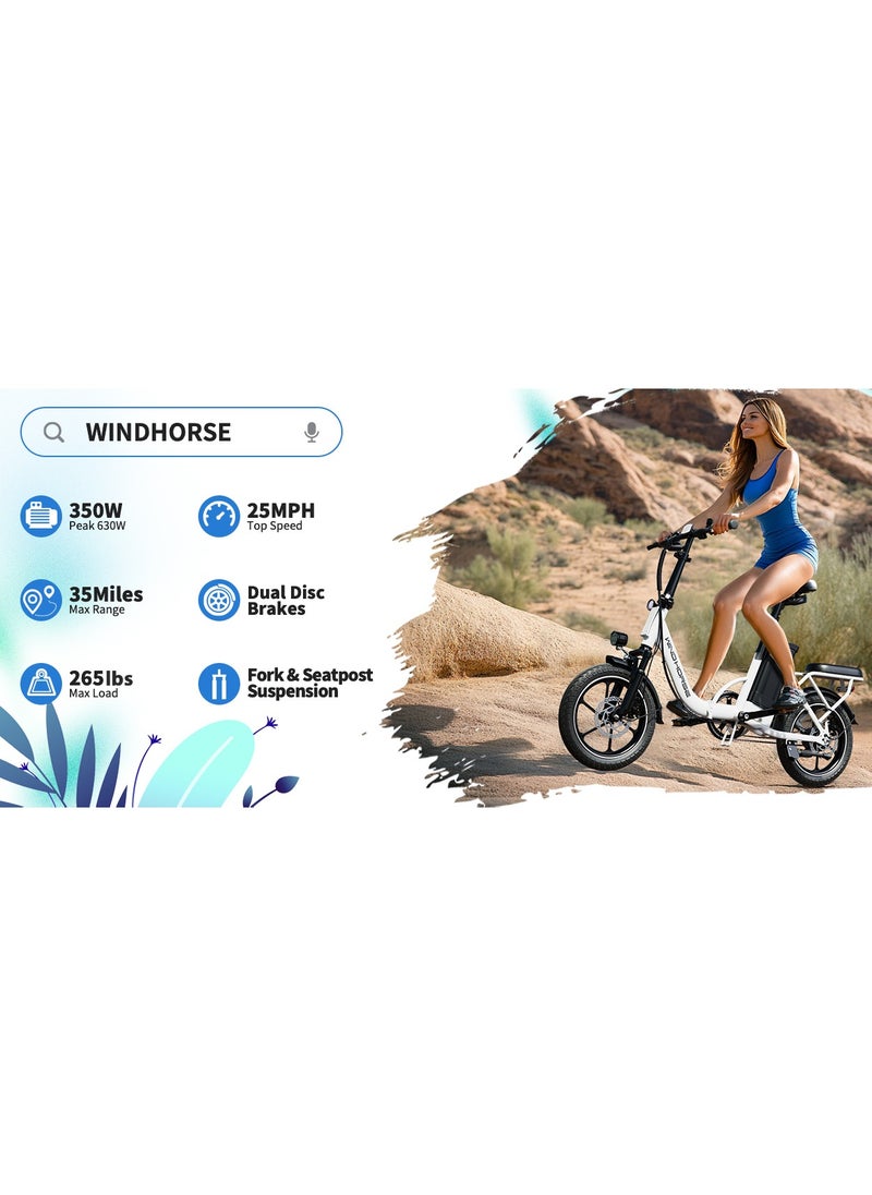 Wind Horse - Folding Electric Bike with 350W High Speed Motor, 36V 8AH Battery, 40 KM/H Speed, 35 KM Range, Dual Disk Brakes, Carbon Alloy Frame and 16 Inches Tires, Front Suspension Fort, Portable Electric Bike with Dual Seat - Image 1