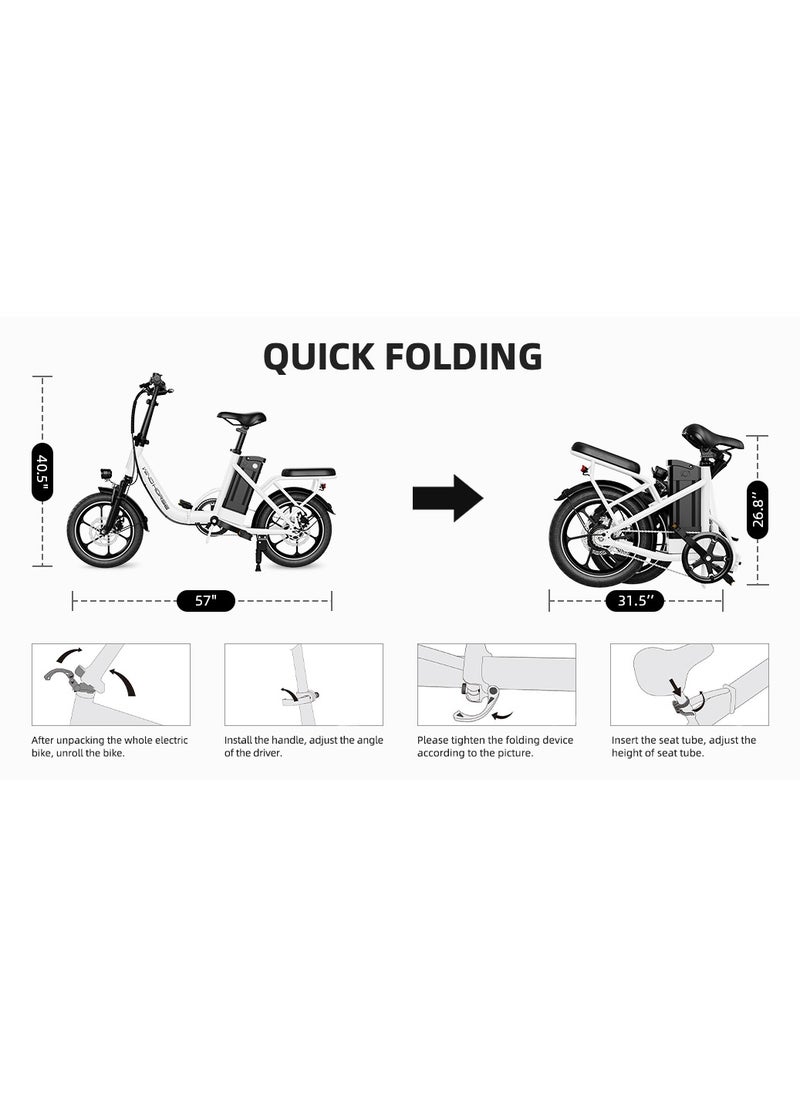 Wind Horse - Folding Electric Bike with 350W High Speed Motor, 36V 8AH Battery, 40 KM/H Speed, 35 KM Range, Dual Disk Brakes, Carbon Alloy Frame and 16 Inches Tires, Front Suspension Fort, Portable Electric Bike with Dual Seat - Image 1