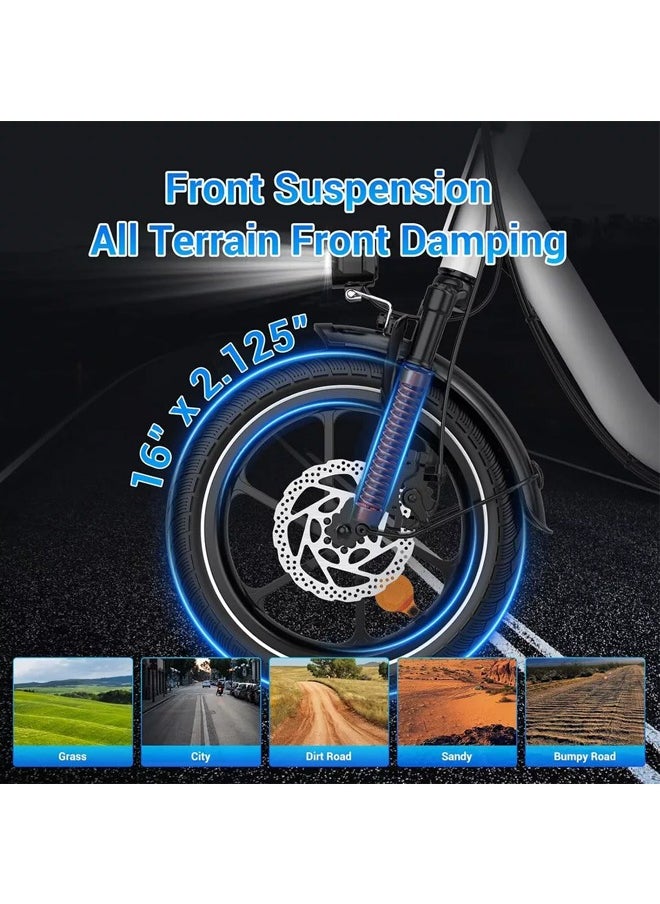 Wind Horse - Folding Electric Bike with 350W High Speed Motor, 36V 8AH Battery, 40 KM/H Speed, 35 KM Range, Dual Disk Brakes, Carbon Alloy Frame and 16 Inches Tires, Front Suspension Fort, Portable Electric Bike with Dual Seat - Image 1