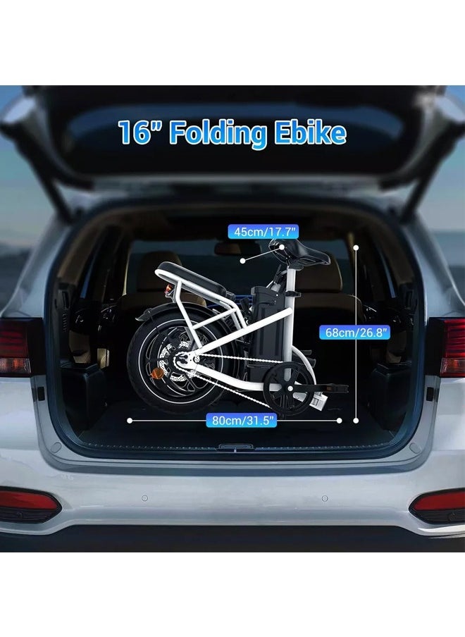 Wind Horse - Folding Electric Bike with 350W High Speed Motor, 36V 8AH Battery, 40 KM/H Speed, 35 KM Range, Dual Disk Brakes, Carbon Alloy Frame and 16 Inches Tires, Front Suspension Fort, Portable Electric Bike with Dual Seat - Image 1
