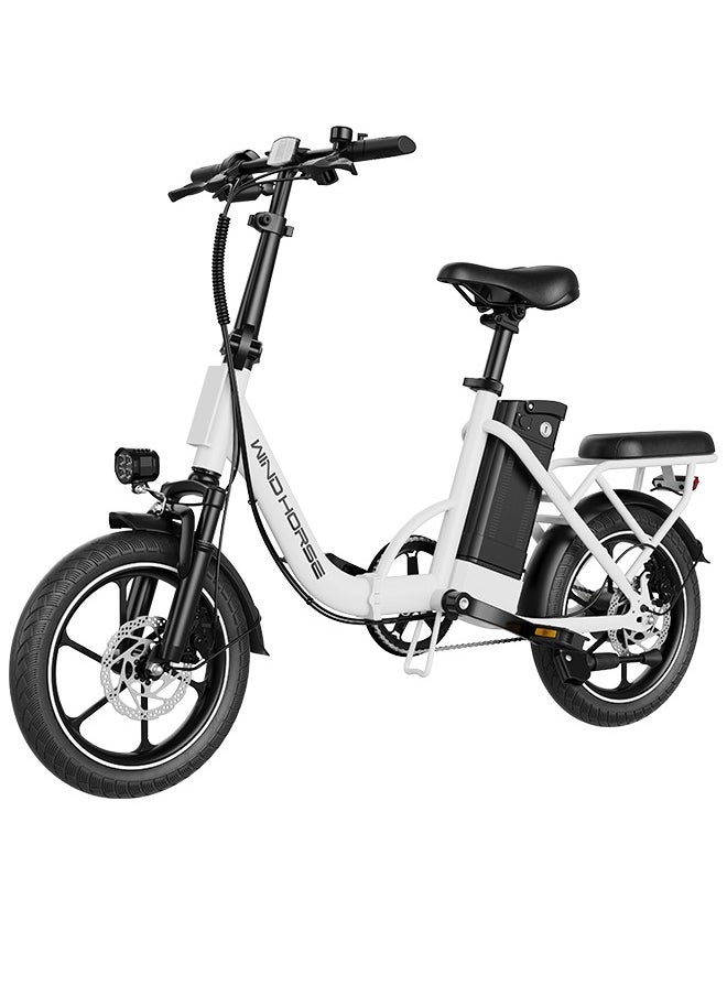 Wind Horse - Folding Electric Bike with 350W High Speed Motor, 36V 8AH Battery, 40 KM/H Speed, 35 KM Range, Dual Disk Brakes, Carbon Alloy Frame and 16 Inches Tires, Front Suspension Fort, Portable Electric Bike with Dual Seat - Image 1