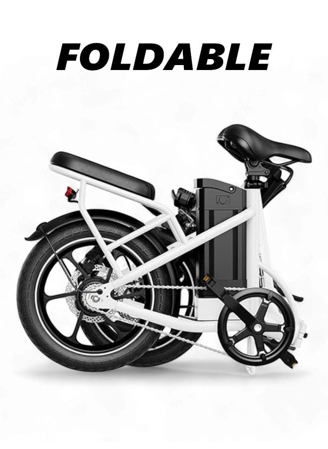 Wind Horse - Folding Electric Bike with 350W High Speed Motor, 36V 8AH Battery, 40 KM/H Speed, 35 KM Range, Dual Disk Brakes, Carbon Alloy Frame and 16 Inches Tires, Front Suspension Fort, Portable Electric Bike with Dual Seat - Image 1