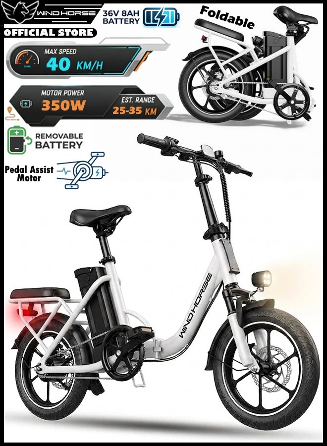 Folding Electric Bike with 350W High Speed Motor, 36V 8AH Battery, 40 KM/H Speed, 35 KM Range, Dual Disk Brakes, Carbon Alloy Frame, 16-Inch Tires, Front Suspension Fork, Portable Electric Bike with Dual Seat
