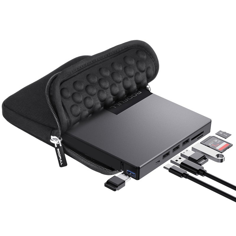 ROOFULL External CD DVD Drive for Laptop 8-in-1 USB 3.0 & USB-C DVD Player CD-ROM/RW Disc Reader Writer Burner with Carrying Case & SD Card Slots + USB Ports for Mac PC MacBook Windows 11/10 Computer - Image 1