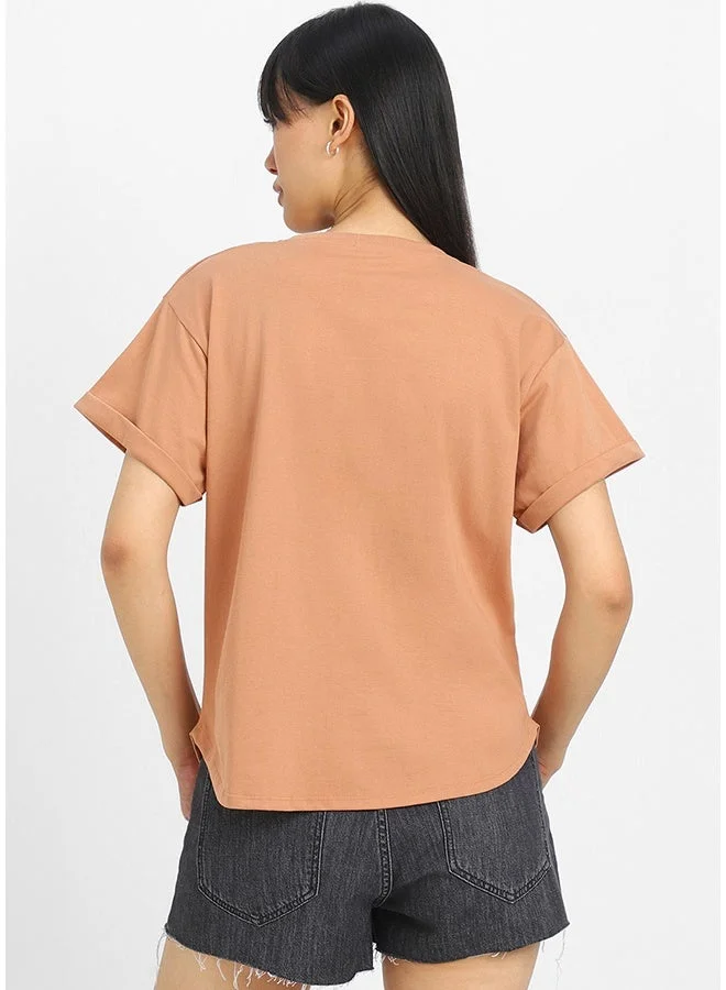 جونبيري Juneberry Pure Cotton BoyFriend Fit CORK  T-Shirt For Women