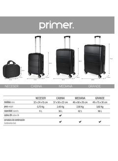 Generic Primer travel bags from the company Primer. With 4 decorative wheels, ABS plastic sets, gray combination locks, 55 cm + 65 + 75 + 35  - Image 2
