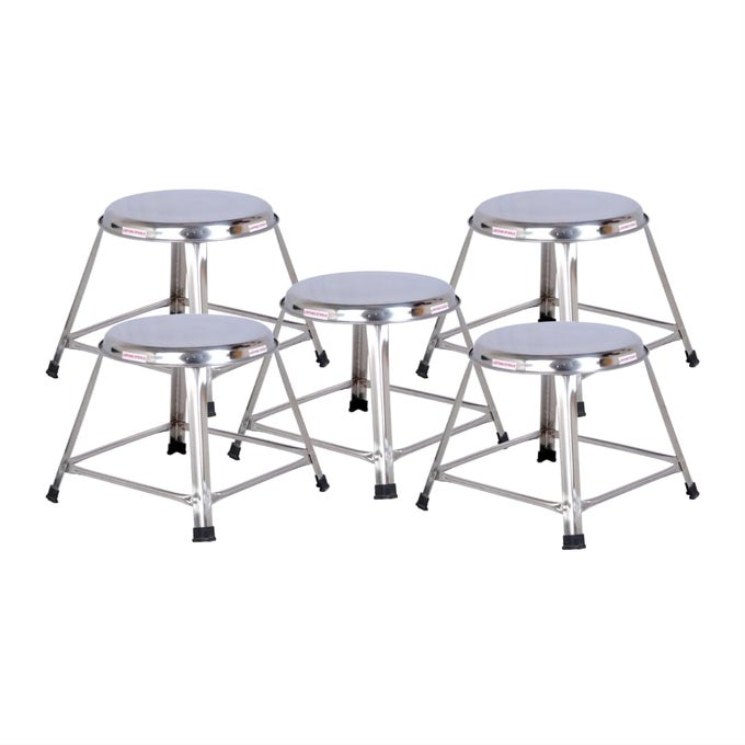 12 INCH STAINLESS STEEL STOOL FOR SITTING ROUND SHAPE HOMEDOCTORMEDICAL STOOLSALON STOOLWAREHOUSE STOOLGARAGE STOOLMULTIPURPOSE STOOL PACK OF 5 COMBO SILVER
