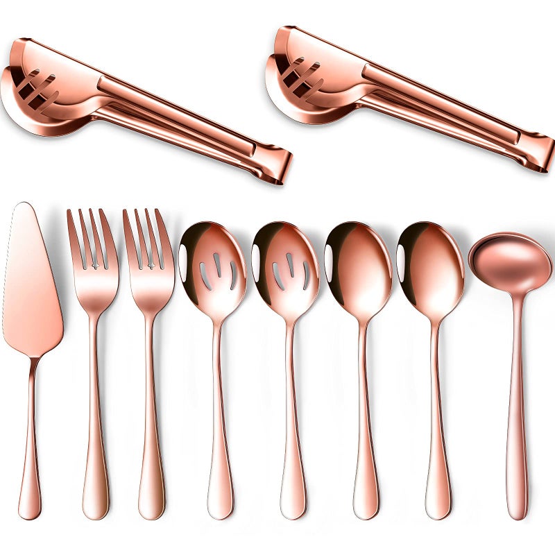 Patelai Patelai Serving Utensils Set Include Large Spoons Slotted Spoons Forks Tongs Soup Ladle and Pie Server Buffet Catering for Dishwasher SafeRose Gold10 Pieces 