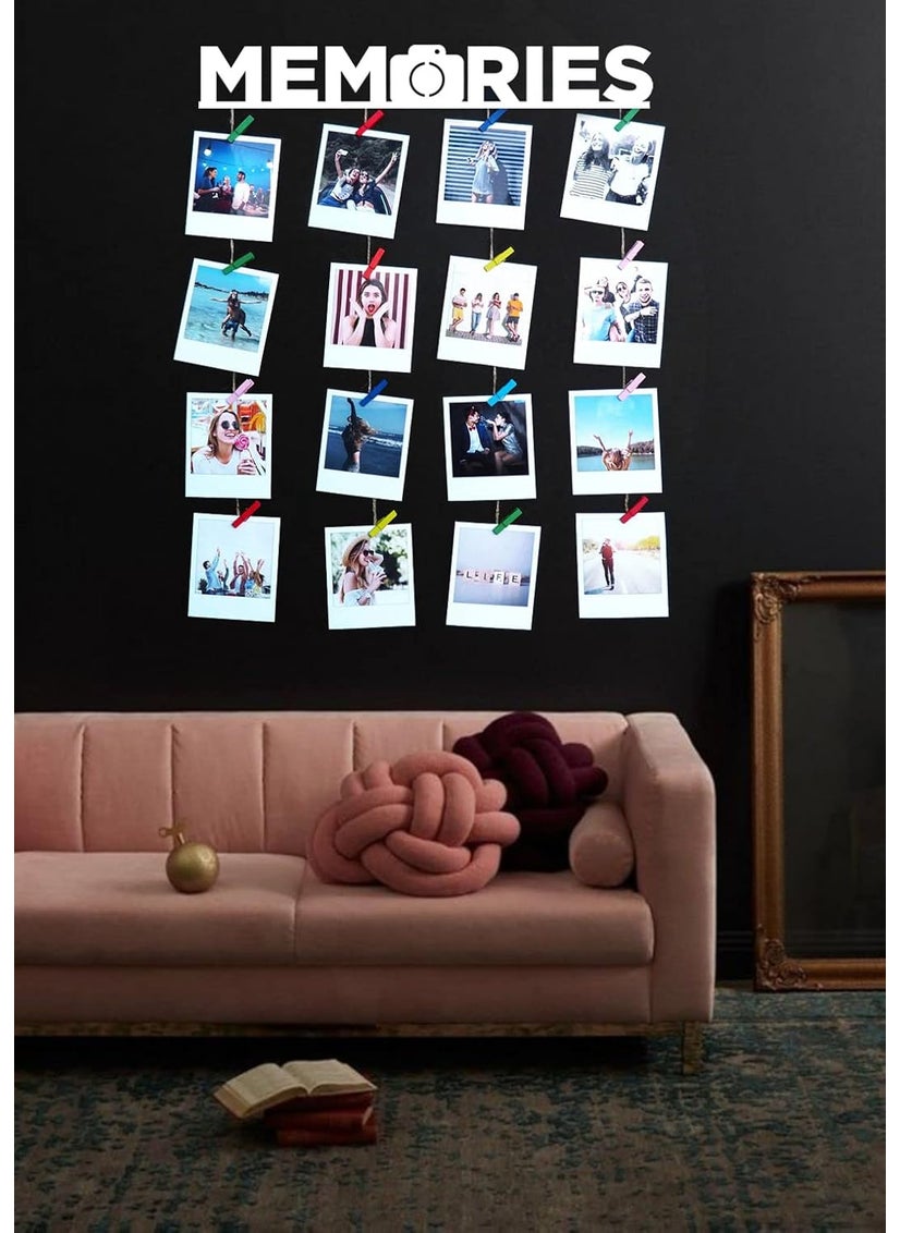 Khush Enterprise Khush Its Amazing Home Decor Wood White Memories Hanging Photo Display DIY Picture Photo Frame Collage Set Includes Multi colour Clips  - Image 3