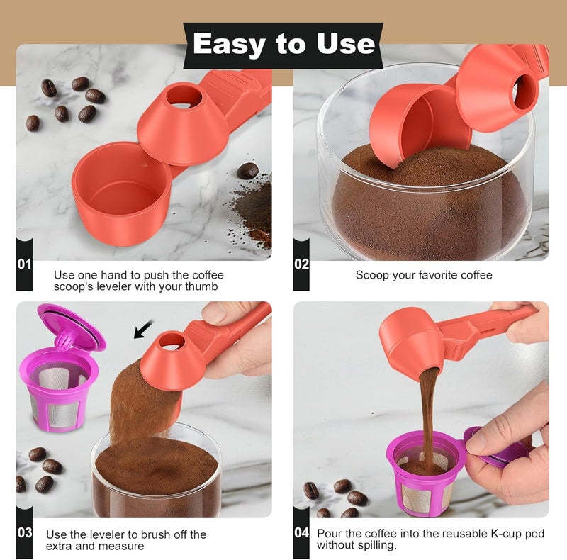 Lov Sprout Coffee Scoop & Funnel for Reusable K Cup Refillable Coffee Pods, Coffee Measuring Spoon 2 Tablespoon Capacity, Scoop with Funnel for Ground Coffee, Protein Powder, Tea (Orange, 2 Pack) - Image 4